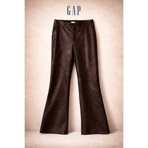 GAP Genuine Leather Low Rise Flare Pants Rich Brown Lined Size 14 Vintage Y2K